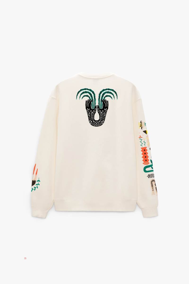ZARA TEXTURED PRINT Sweatshirt Herr Vita | UZETA-6859