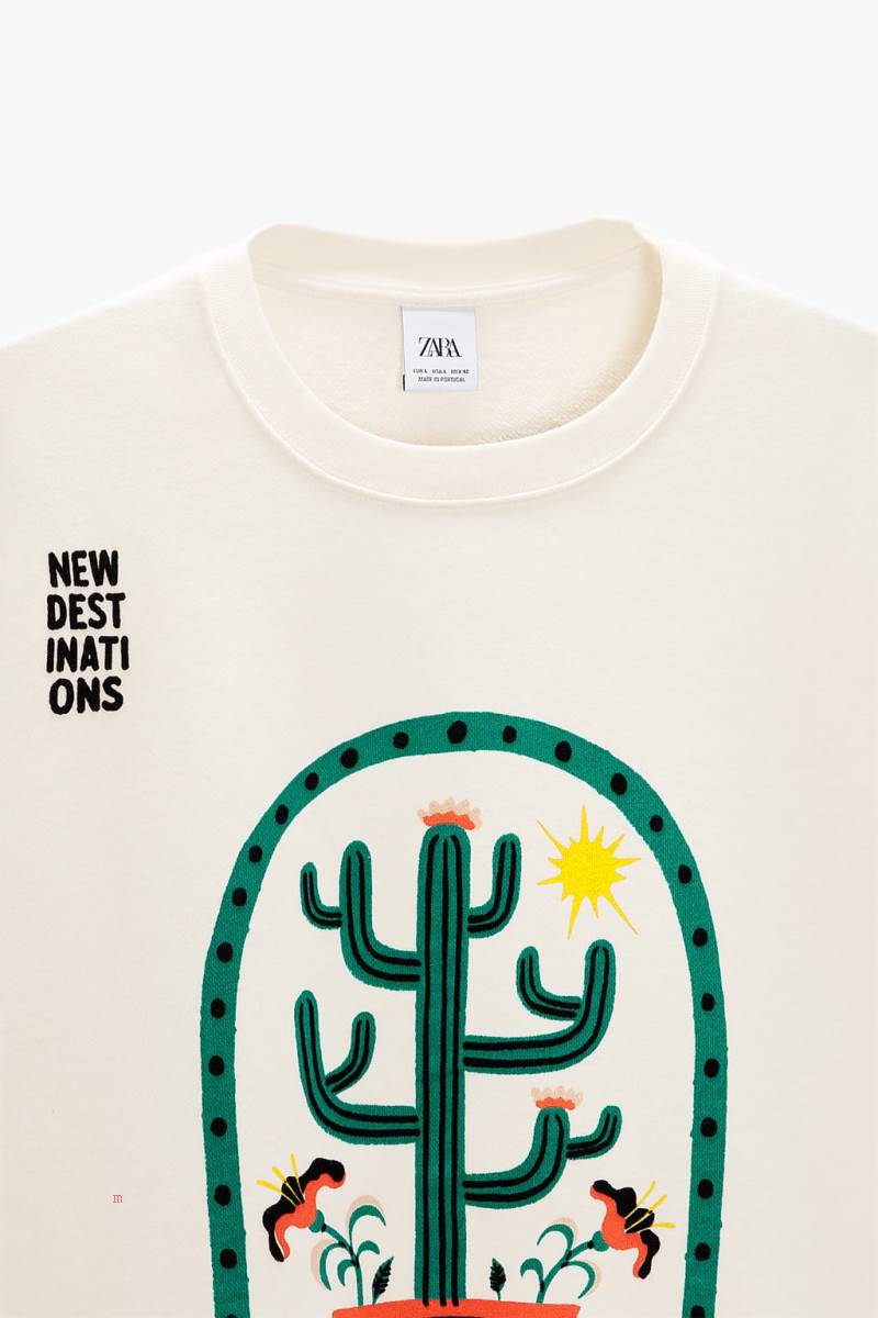 ZARA TEXTURED PRINT Sweatshirt Herr Vita | UZETA-6859