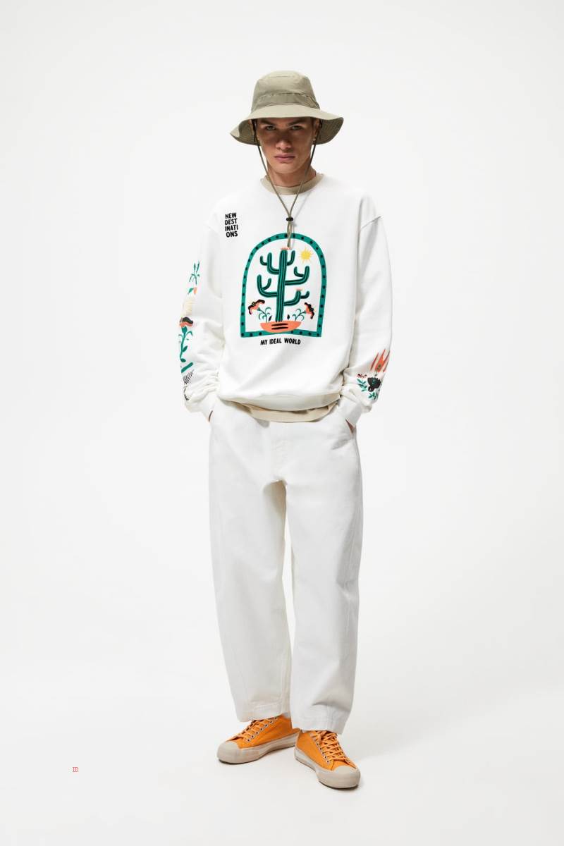 ZARA TEXTURED PRINT Sweatshirt Herr Vita | UZETA-6859