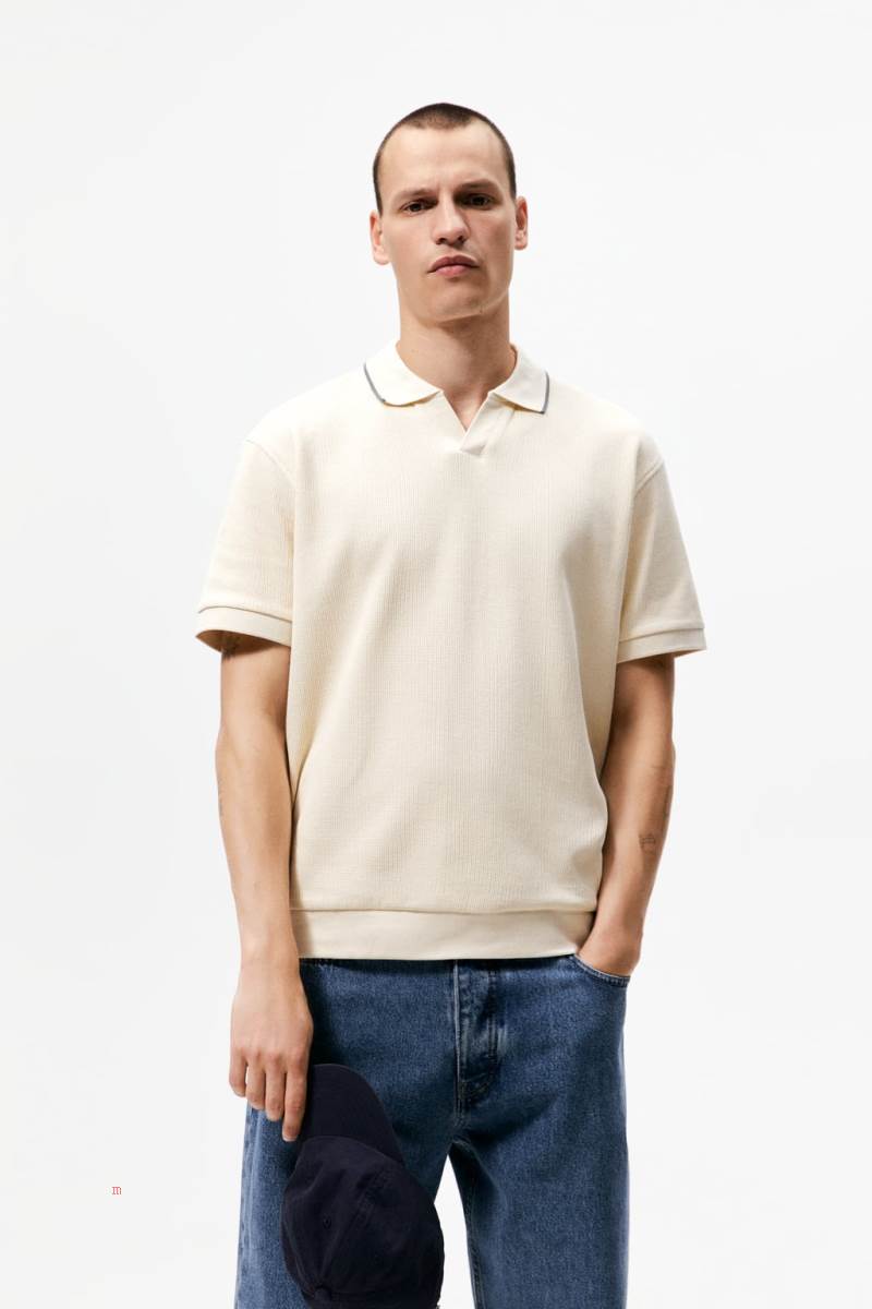 ZARA TEXTURED Piketröja Herr Grå Vita | LVMNS-1652