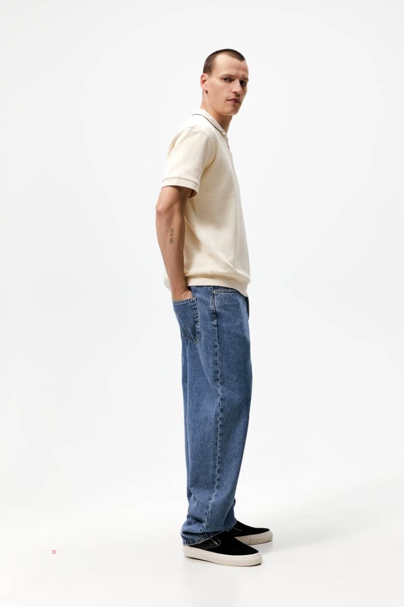 ZARA TEXTURED Piketröja Herr Grå Vita | LVMNS-1652