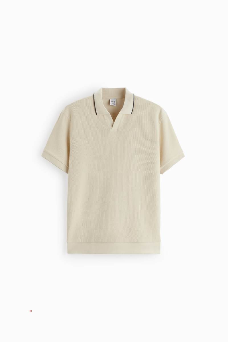 ZARA TEXTURED Piketröja Herr Grå Vita | LVMNS-1652