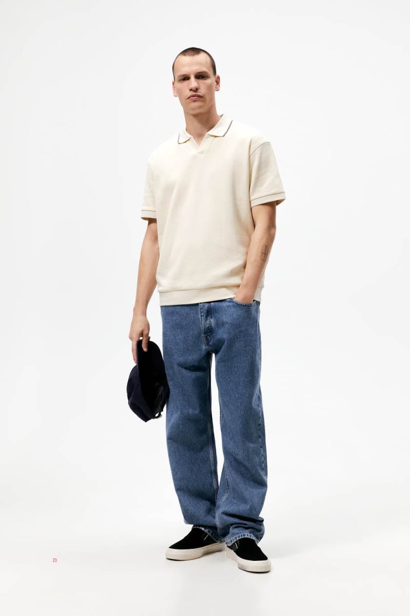 ZARA TEXTURED Piketröja Herr Grå Vita | LVMNS-1652