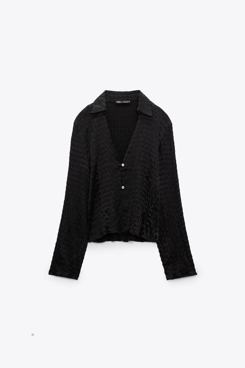 ZARA TEXTURED SATIN Skjorta Dam Svarta | FEAGQ-5974