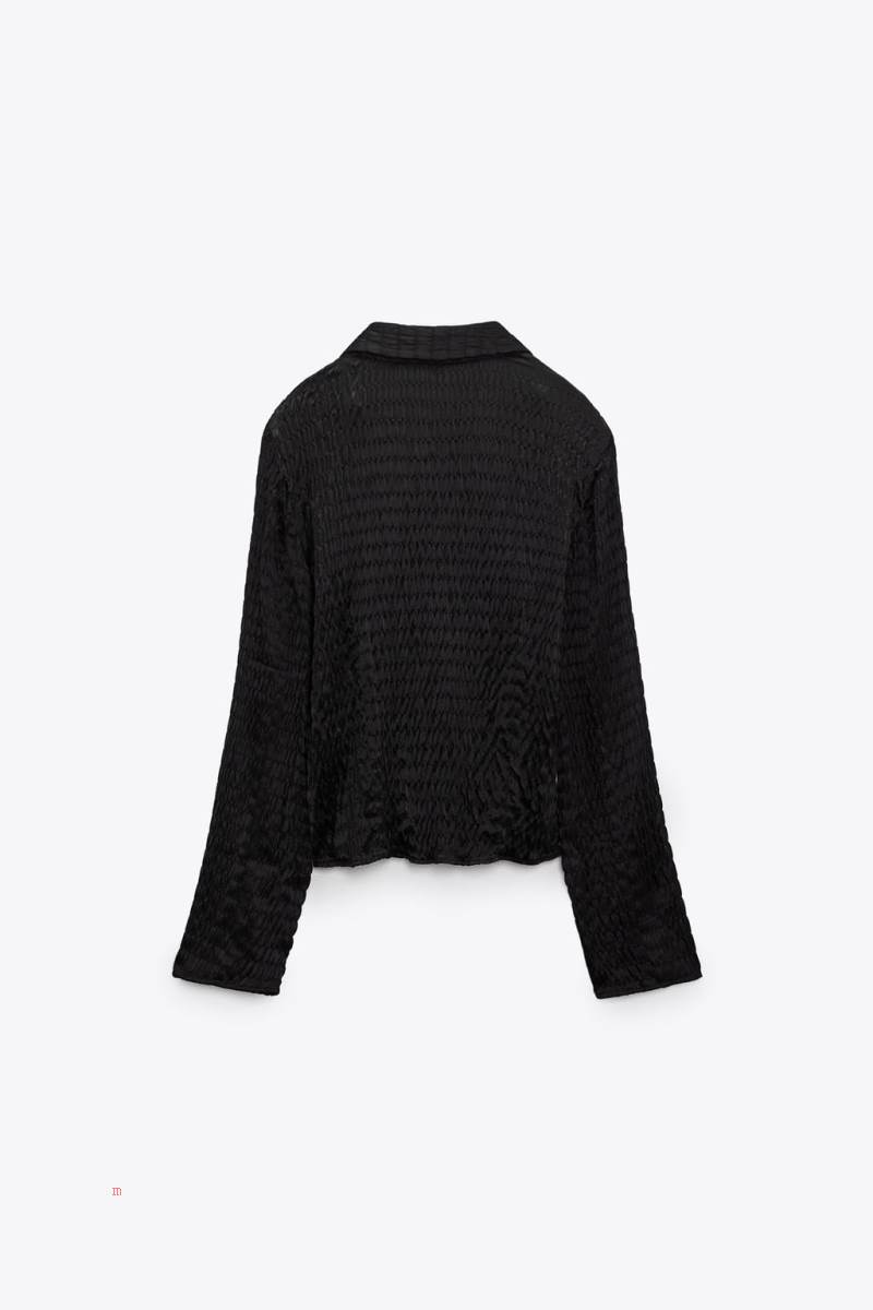ZARA TEXTURED SATIN Skjorta Dam Svarta | FEAGQ-5974
