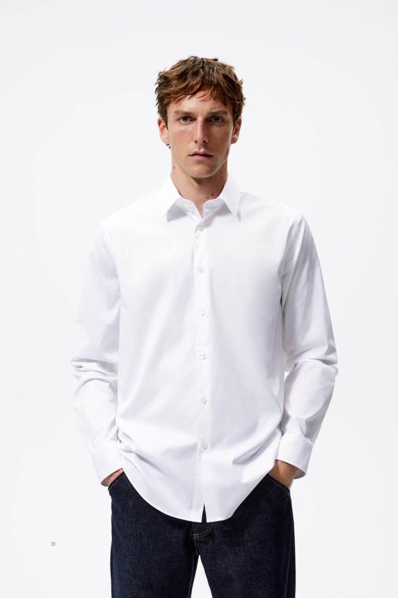 ZARA TEXTURED STRETCH Skjorta Herr Vita | ANMPW-9256