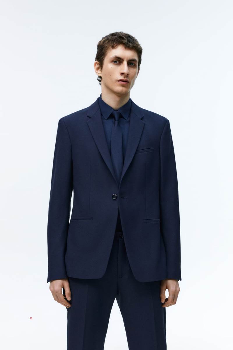 ZARA TEXTURED SUIT Blazers Herr Marinblå Blå | YZHTW-8425