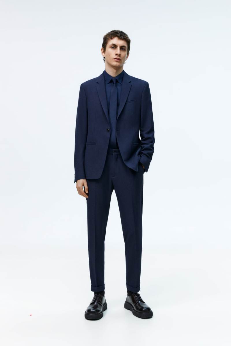 ZARA TEXTURED SUIT Blazers Herr Marinblå Blå | YZHTW-8425