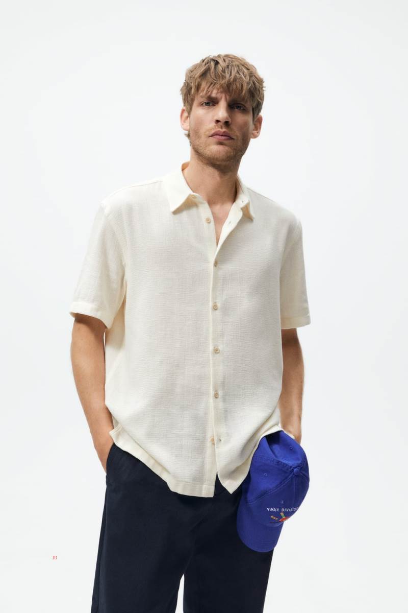 ZARA TEXTURED Skjorta Herr Grå Vita | JTRKD-8271