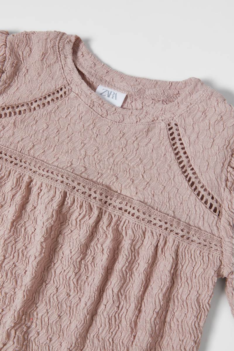 ZARA TEXTURED T-shirt Tjej Rosa | PKJZM-2160