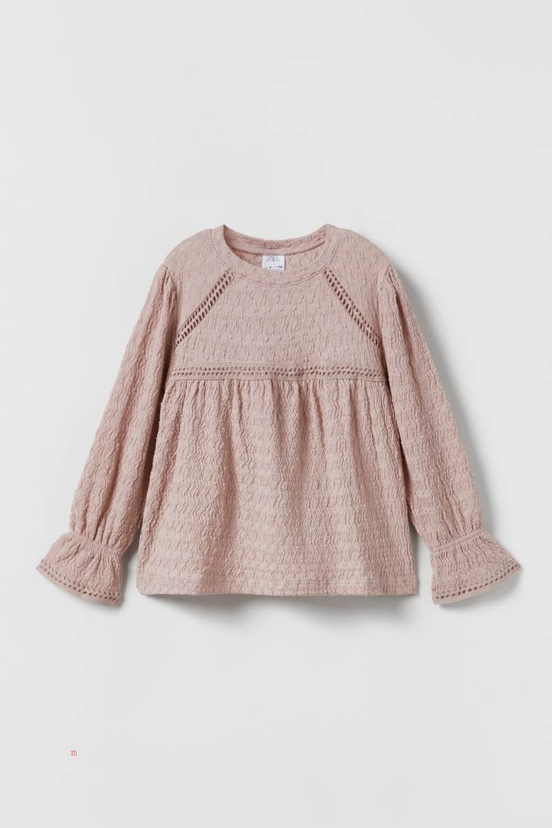 ZARA TEXTURED T-shirt Tjej Rosa | PKJZM-2160