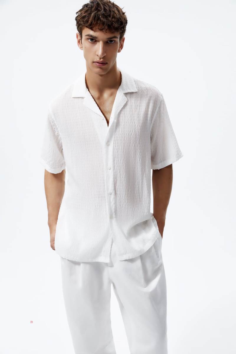 ZARA TEXTURED WEAVE Skjorta Herr Vita | ECFYX-2047