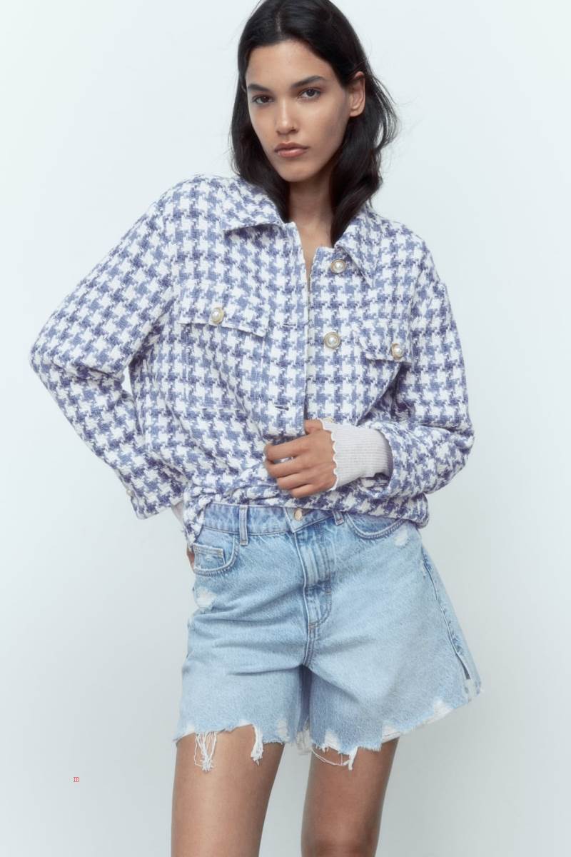 ZARA TEXTURED WITH FAUX PEARL BUTTONS Övertröja Dam Blå | EMFDP-2579