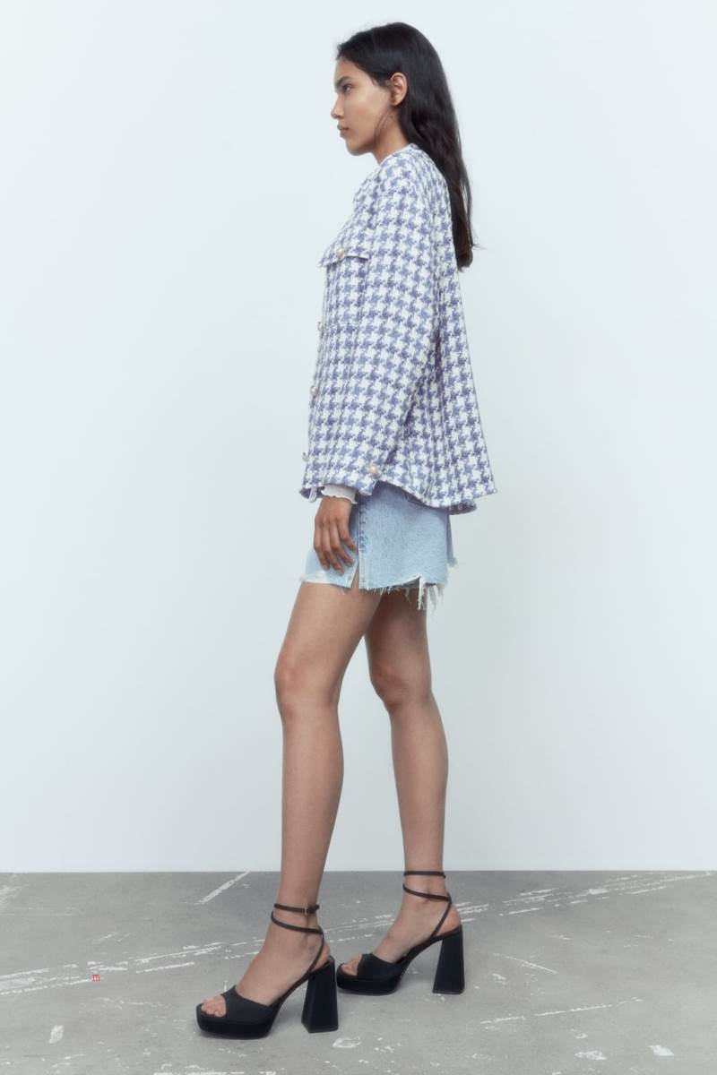 ZARA TEXTURED WITH FAUX PEARL BUTTONS Övertröja Dam Blå | EMFDP-2579