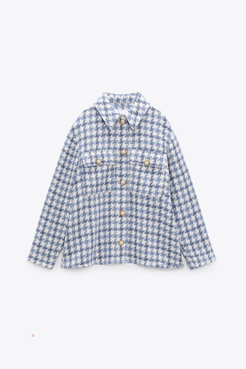 ZARA TEXTURED WITH FAUX PEARL BUTTONS Övertröja Dam Blå | EMFDP-2579