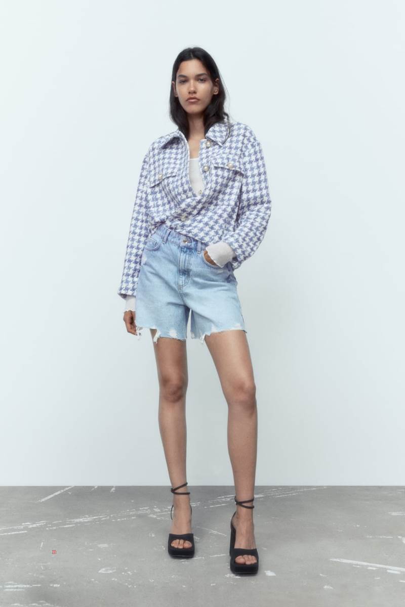 ZARA TEXTURED WITH FAUX PEARL BUTTONS Övertröja Dam Blå | EMFDP-2579