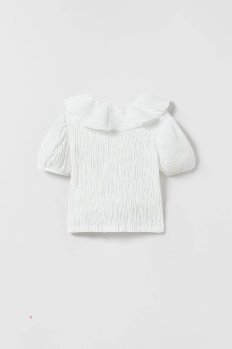 ZARA TEXTURED WITH FRAYED TRIMS T-shirt Tjej Vita | NDWJP-4695