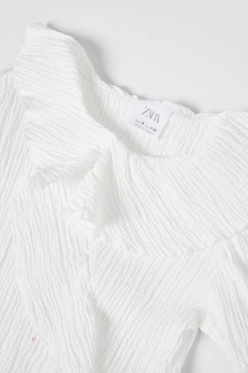 ZARA TEXTURED WITH FRAYED TRIMS T-shirt Tjej Vita | NDWJP-4695