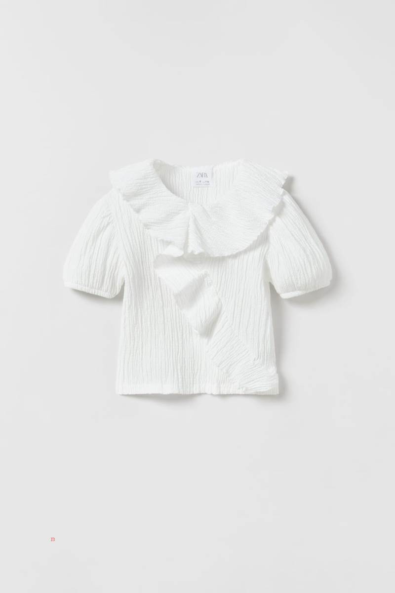 ZARA TEXTURED WITH FRAYED TRIMS T-shirt Tjej Vita | NDWJP-4695