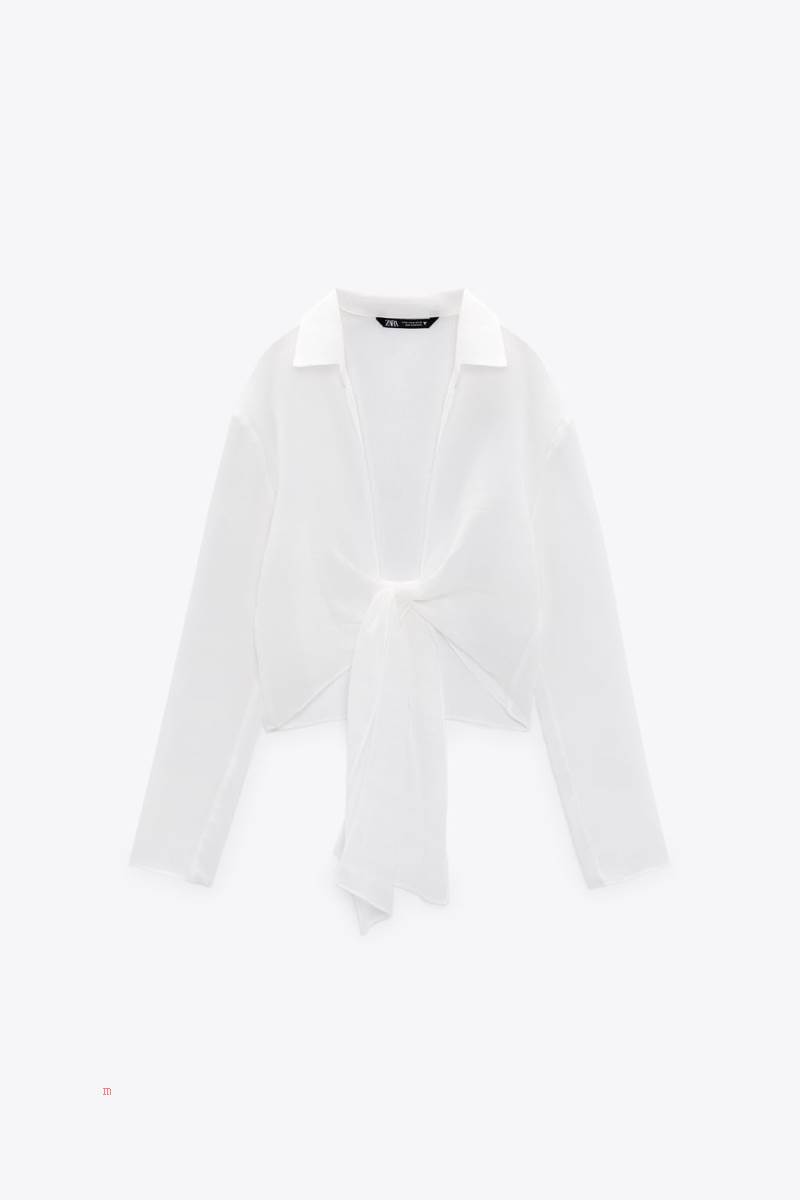 ZARA TEXTURED WITH KNOT Skjorta Dam Vita | UDGIP-2078