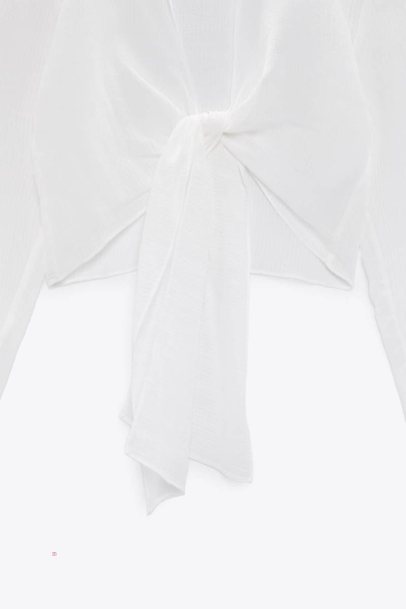 ZARA TEXTURED WITH KNOT Skjorta Dam Vita | UDGIP-2078