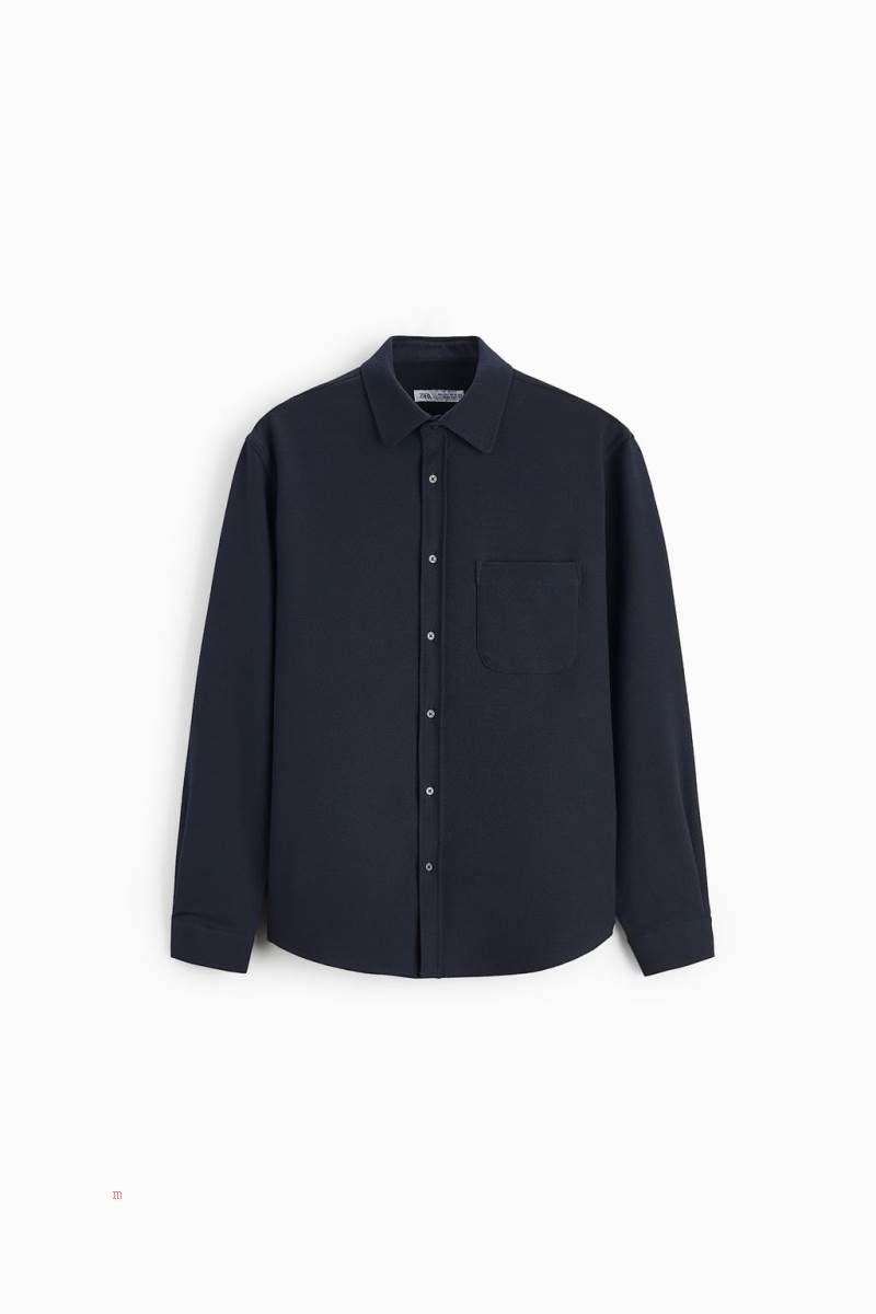 ZARA TEXTURED WITH POCKET Skjorta Herr Marinblå Blå | PBRIV-7608