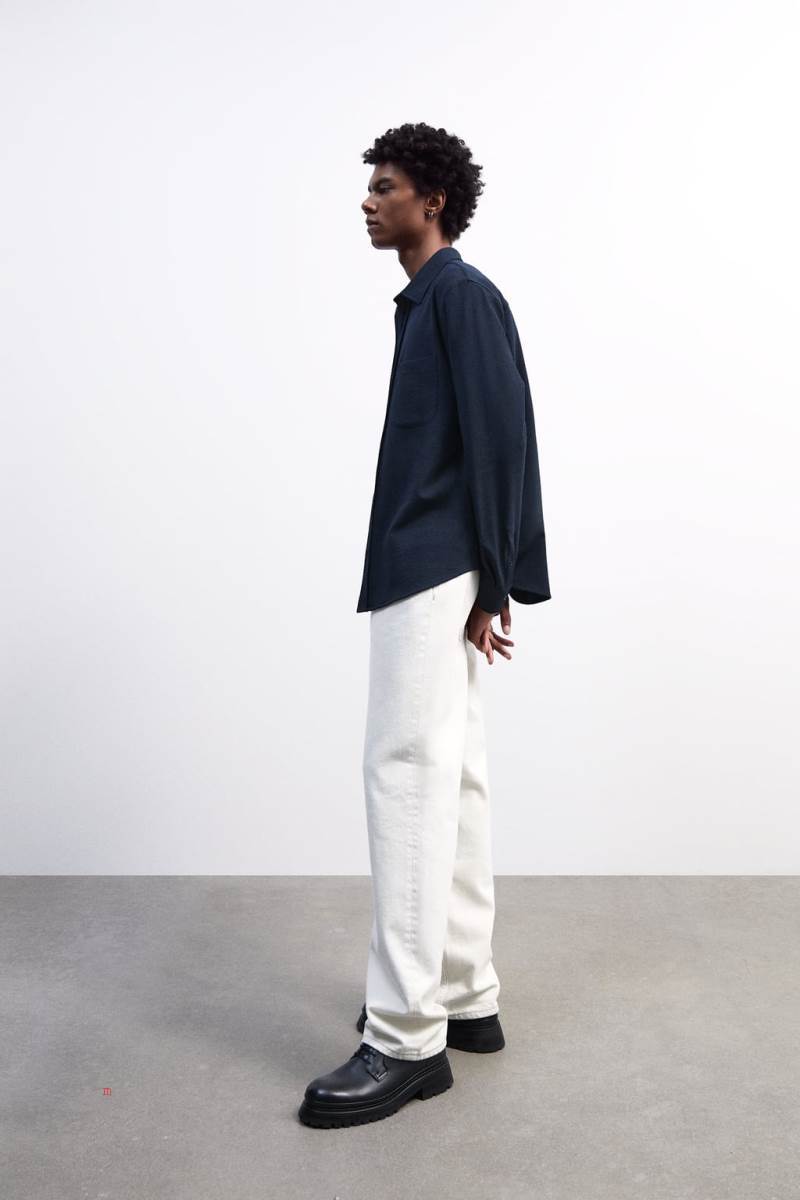 ZARA TEXTURED WITH POCKET Skjorta Herr Marinblå Blå | PBRIV-7608