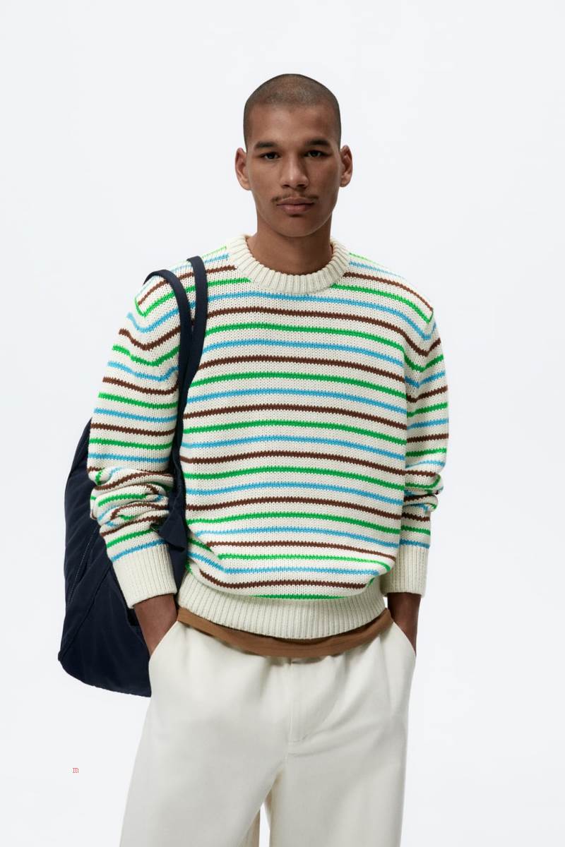 ZARA TEXTURED WITH STRIPES Tröjor Herr Vita | EFBQK-7031