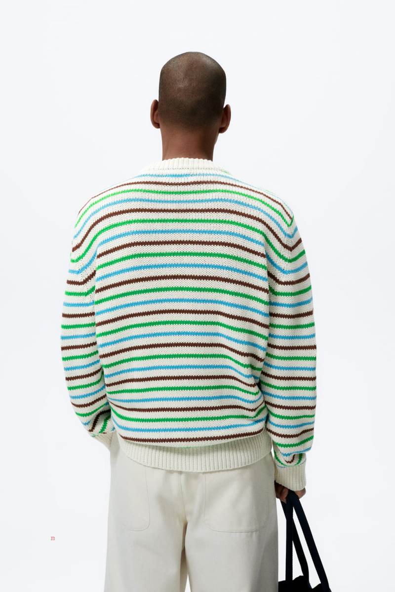 ZARA TEXTURED WITH STRIPES Tröjor Herr Vita | EFBQK-7031