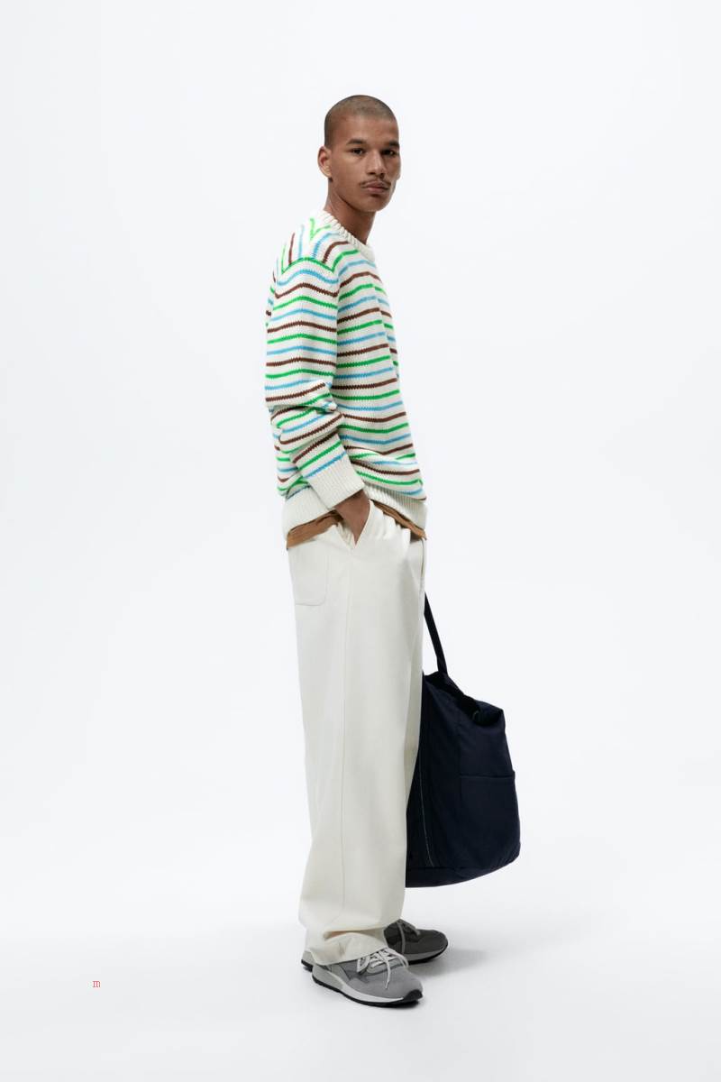ZARA TEXTURED WITH STRIPES Tröjor Herr Vita | EFBQK-7031
