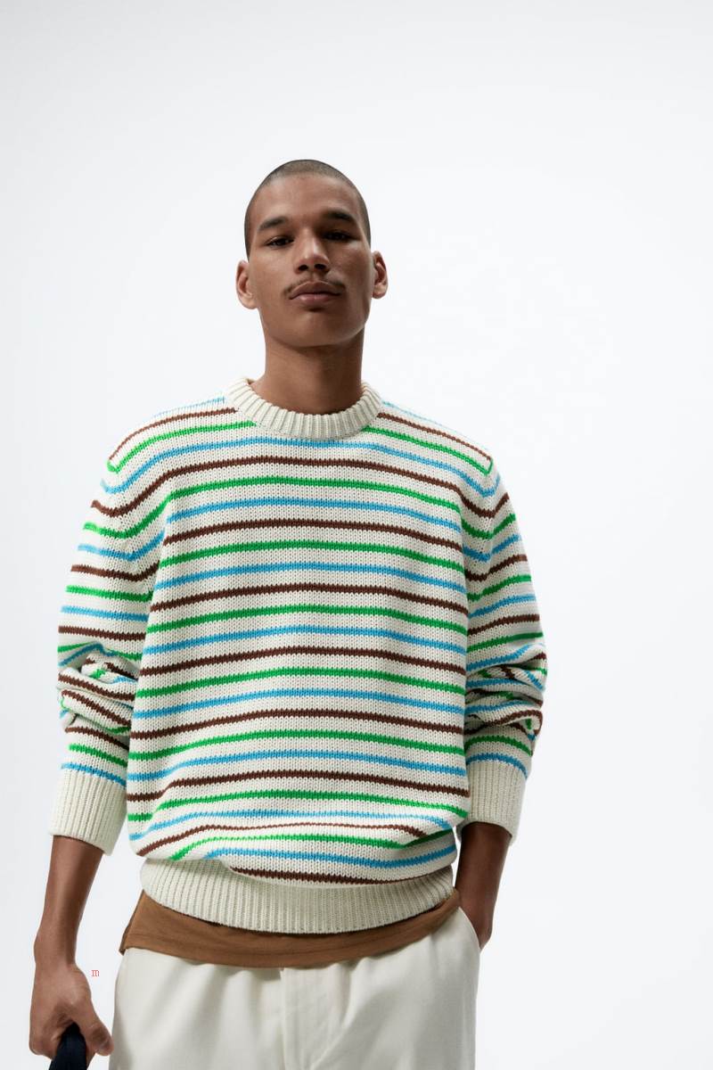 ZARA TEXTURED WITH STRIPES Tröjor Herr Vita | EFBQK-7031