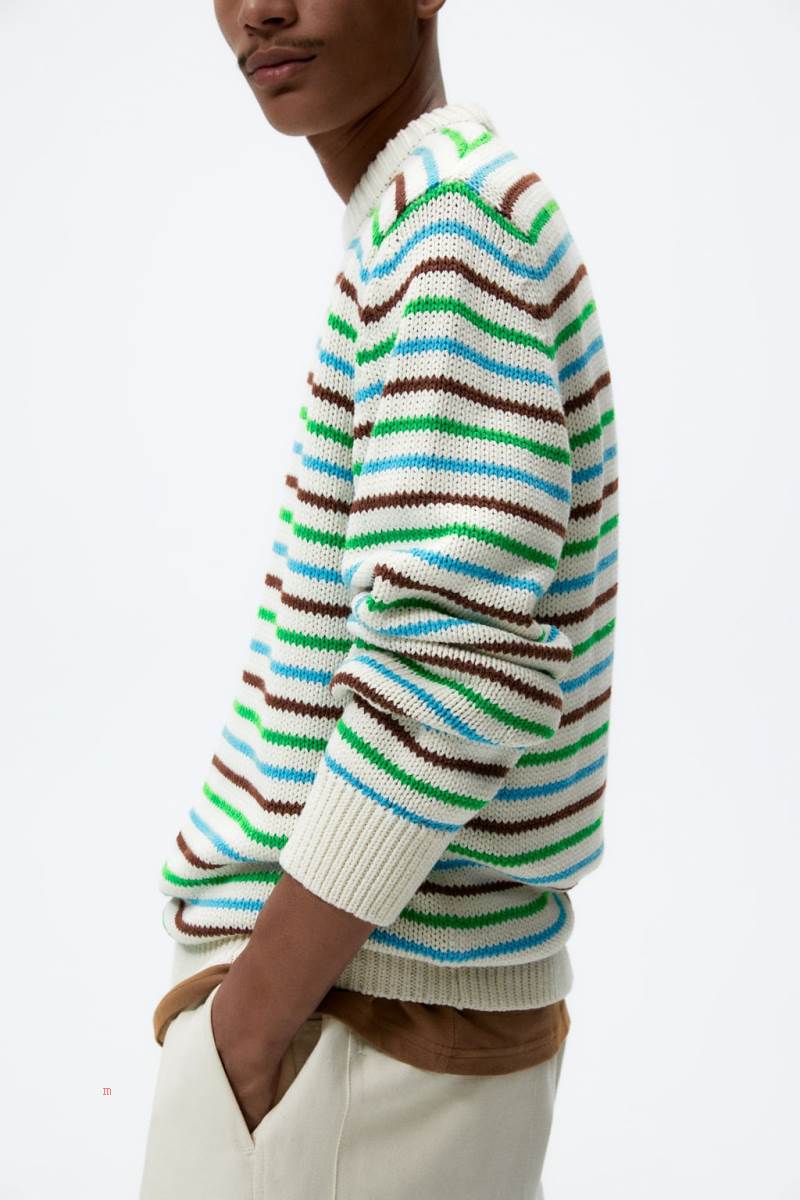 ZARA TEXTURED WITH STRIPES Tröjor Herr Vita | EFBQK-7031