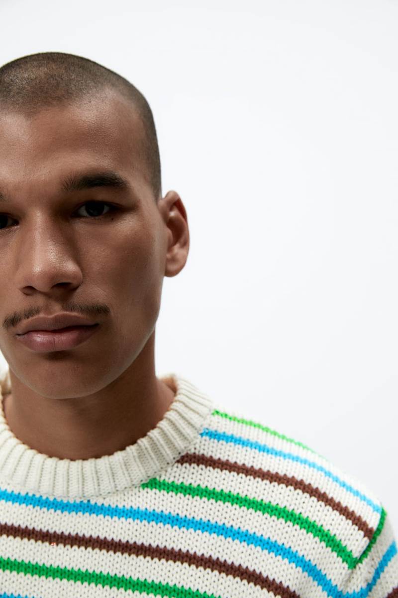 ZARA TEXTURED WITH STRIPES Tröjor Herr Vita | EFBQK-7031