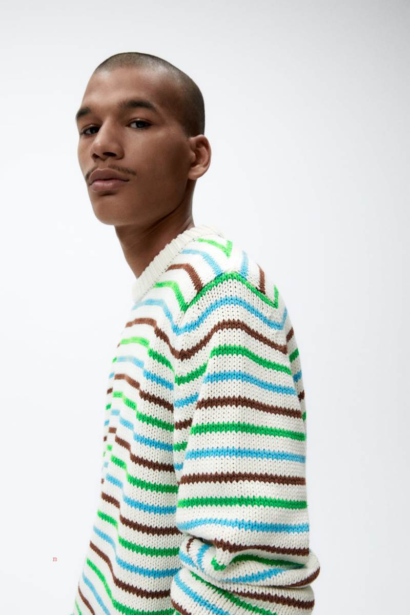 ZARA TEXTURED WITH STRIPES Tröjor Herr Vita | EFBQK-7031