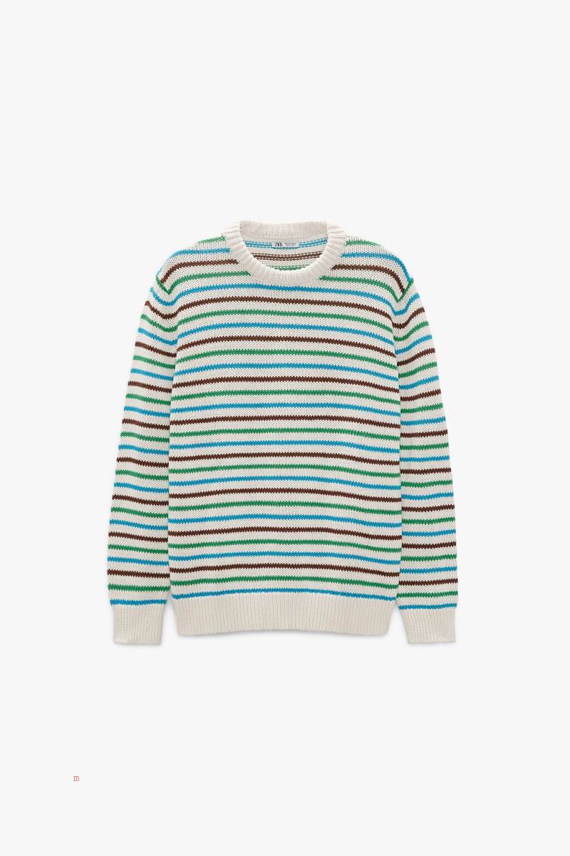 ZARA TEXTURED WITH STRIPES Tröjor Herr Vita | EFBQK-7031