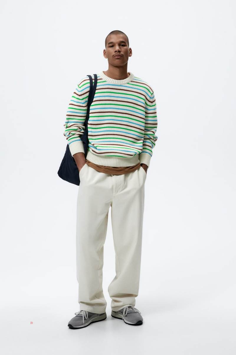 ZARA TEXTURED WITH STRIPES Tröjor Herr Vita | EFBQK-7031