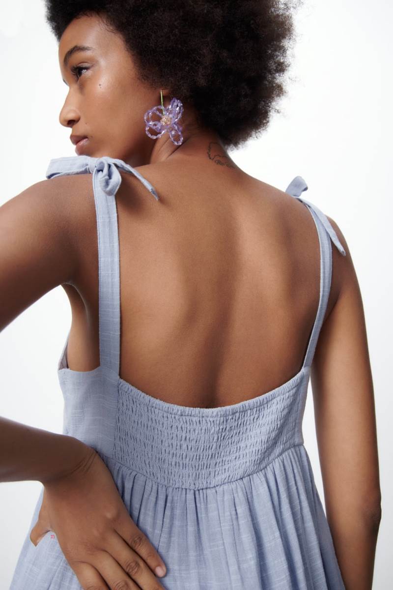 ZARA TIERED COTTON Klänning Dam Ljusblå | NQKLB-5031
