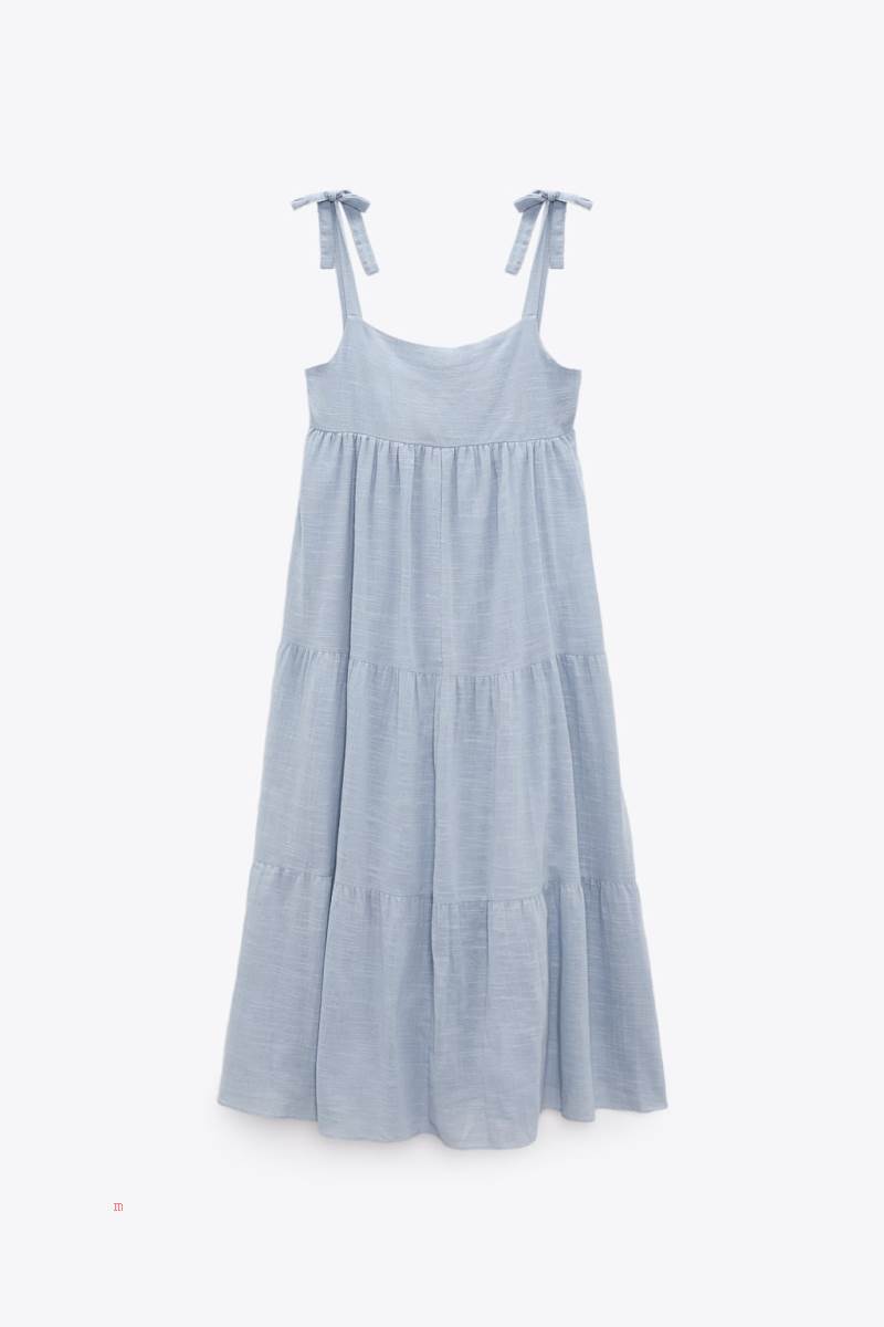ZARA TIERED COTTON Klänning Dam Ljusblå | NQKLB-5031