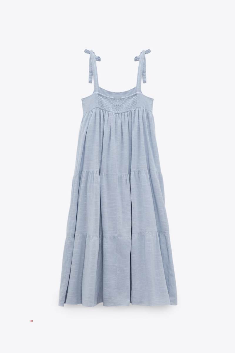 ZARA TIERED COTTON Klänning Dam Ljusblå | NQKLB-5031