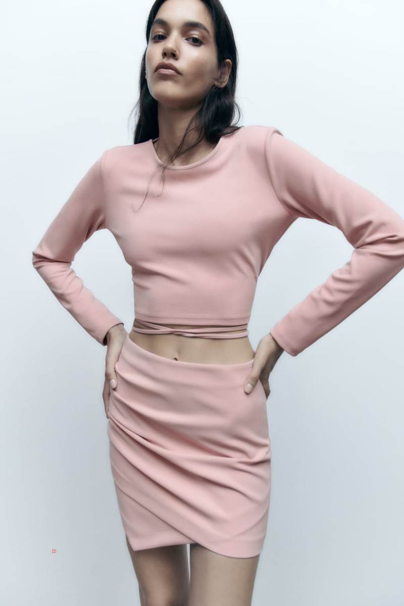 ZARA TIE DETAIL Crop Top Dam Rosa | LHQAS-2807