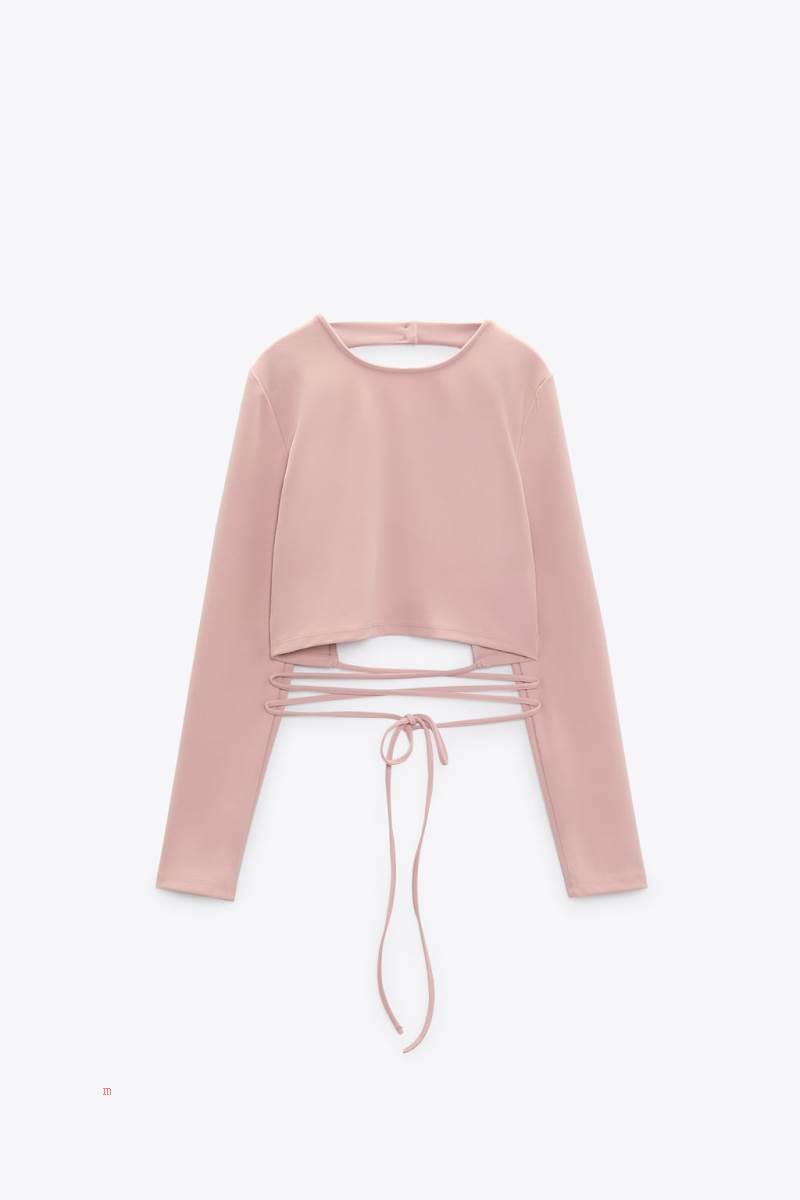 ZARA TIE DETAIL Crop Top Dam Rosa | LHQAS-2807