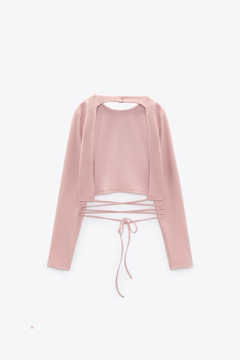 ZARA TIE DETAIL Crop Top Dam Rosa | LHQAS-2807