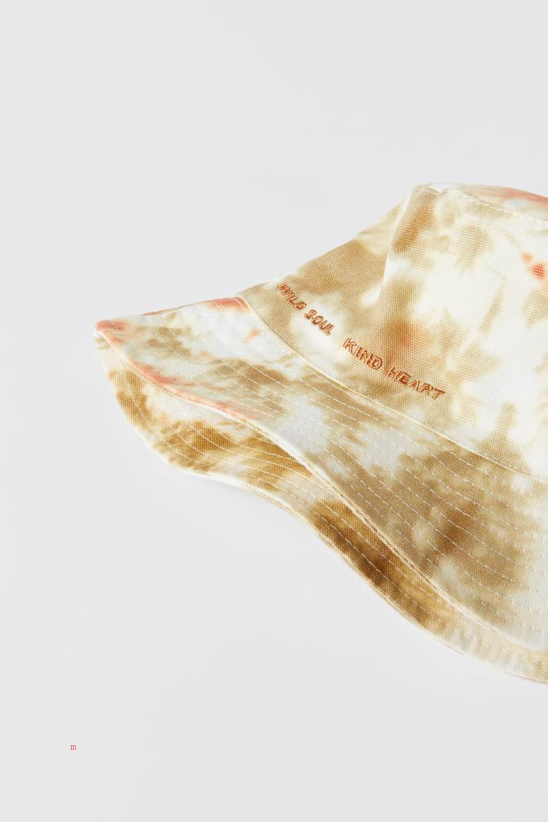 ZARA TIE-DYE BUCKET WITH EMBROIDERY Hatt Pojke Bruna | FOUMX-7241