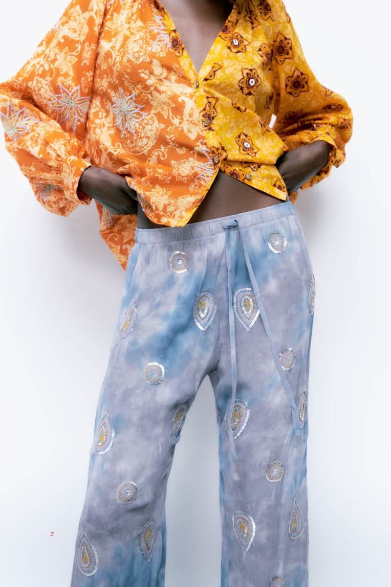 ZARA TIE-DYE Byxor Dam Blå | NUAWD-8046