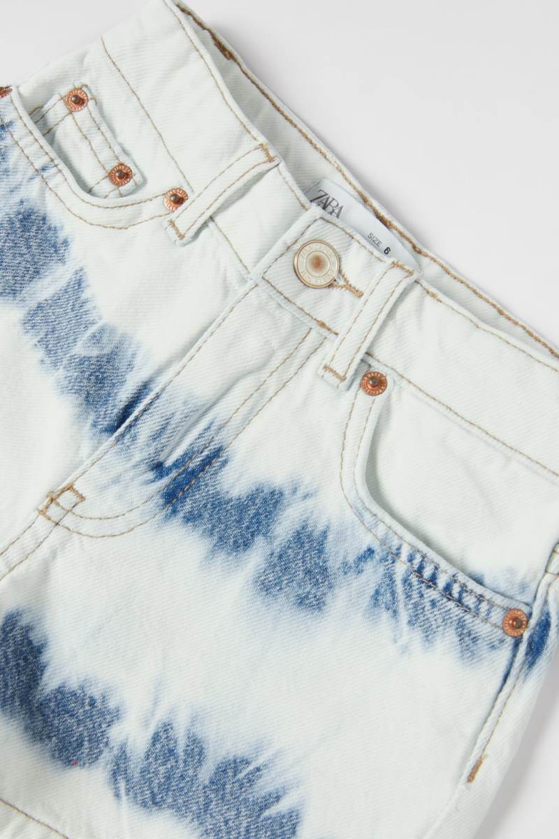 ZARA TIE-DYE DENIM BERMUDA Shorts Tjej Grå Vita | TSFIJ-2094