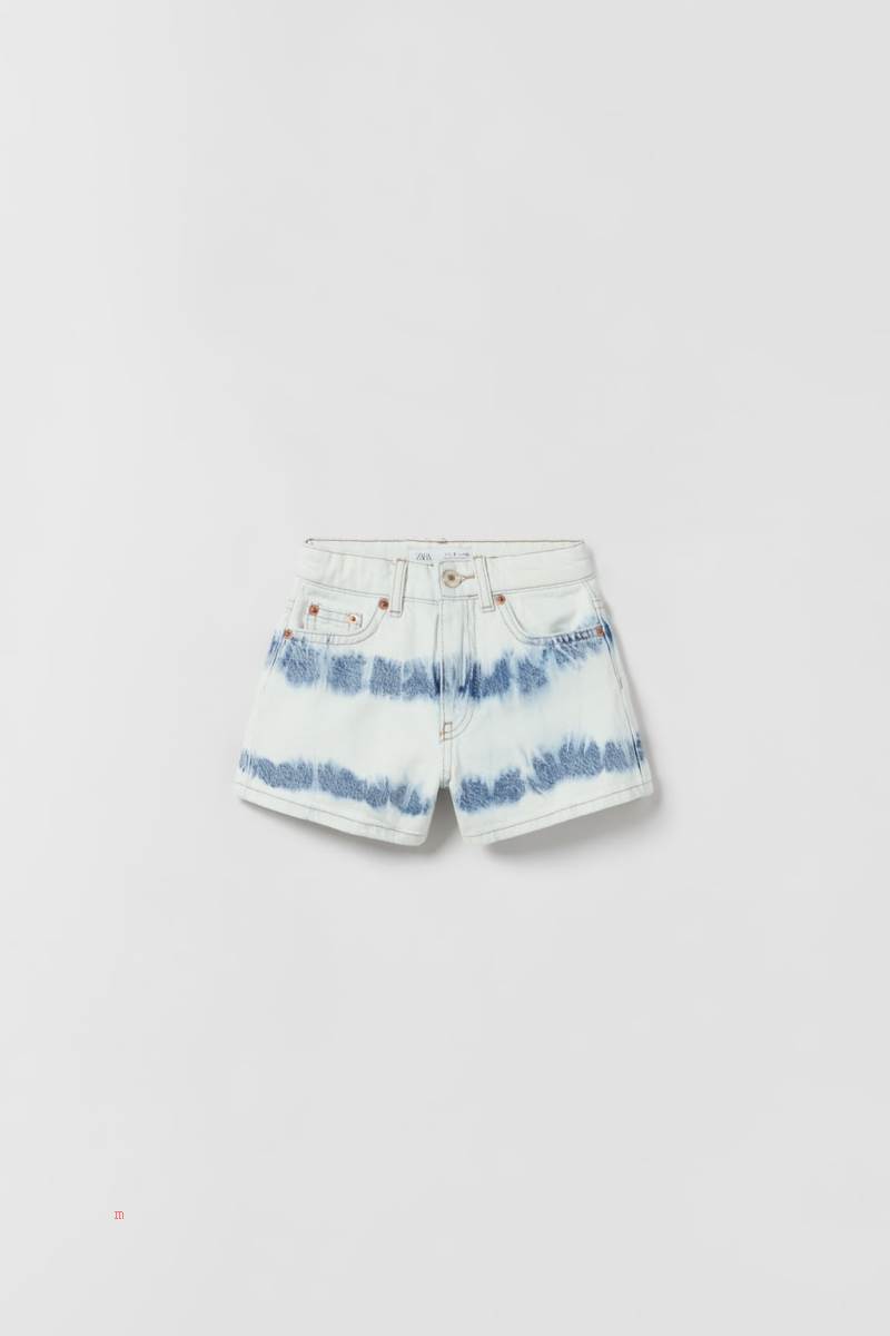 ZARA TIE-DYE DENIM BERMUDA Shorts Tjej Grå Vita | TSFIJ-2094