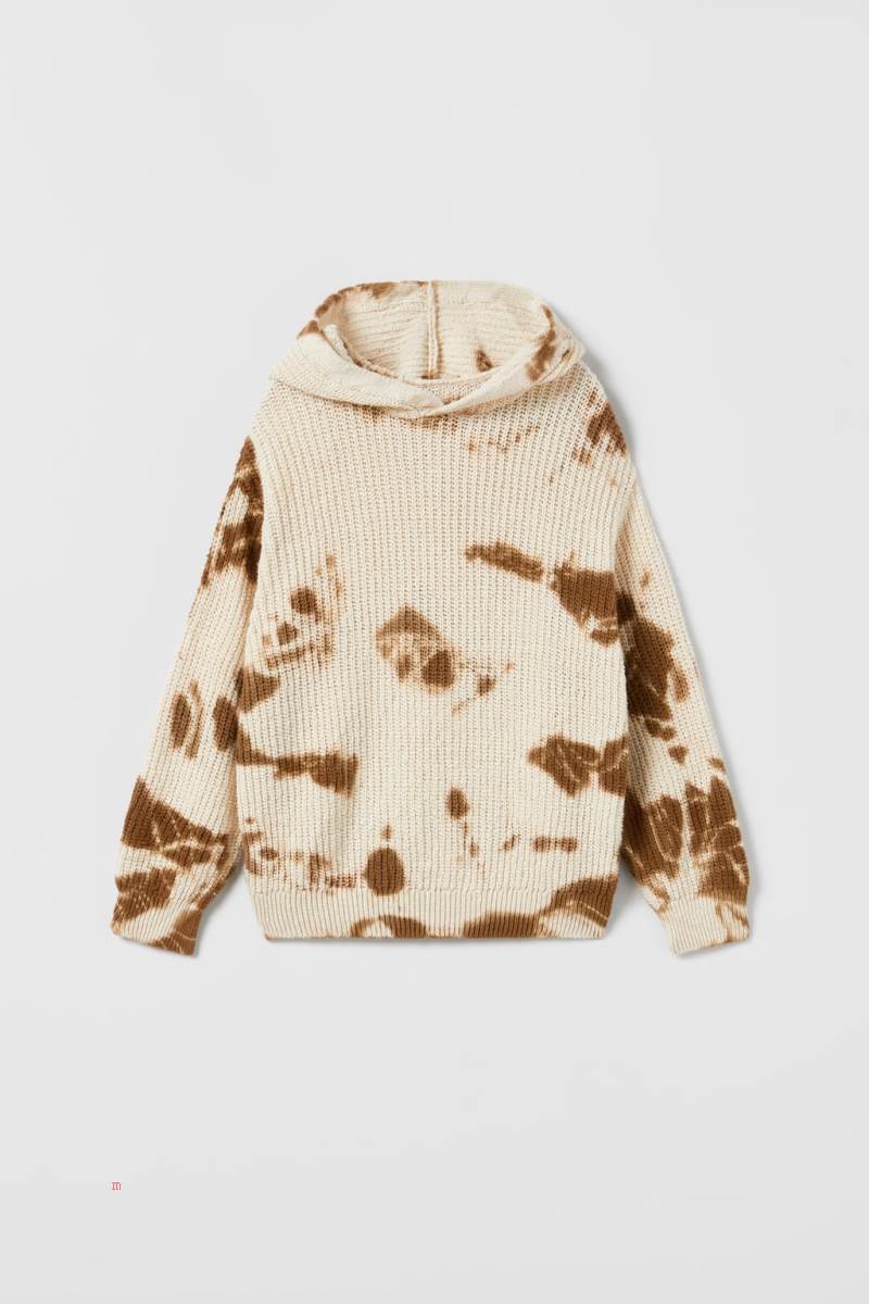 ZARA TIE-DYE KNIT WITH HOOD Tröjor Pojke Grå Vita | YJTRM-5802