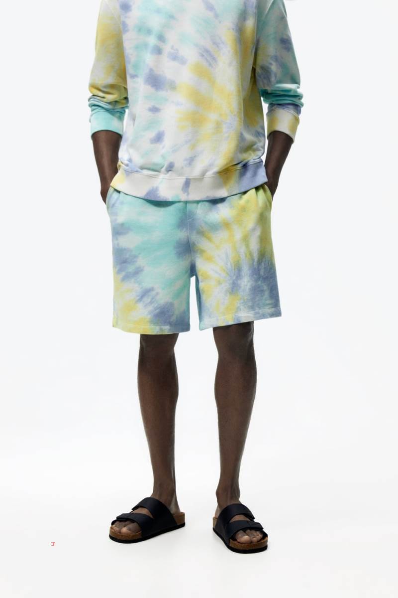 ZARA TIE-DYE PRINT JOGGER BERMUDA Shorts Herr Colorful | SWNUJ-4752