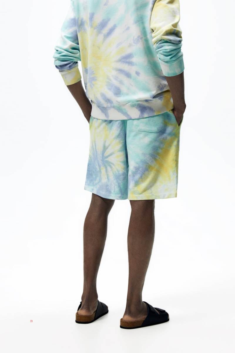 ZARA TIE-DYE PRINT JOGGER BERMUDA Shorts Herr Colorful | SWNUJ-4752