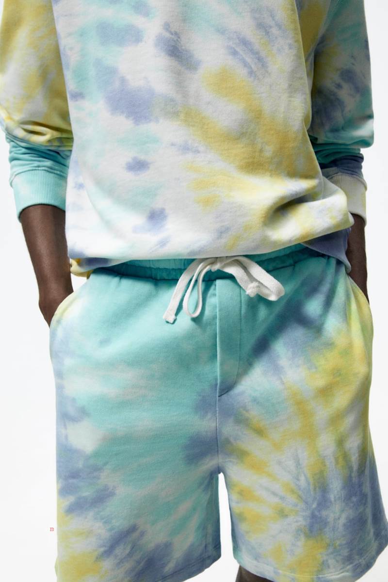 ZARA TIE-DYE PRINT JOGGER BERMUDA Shorts Herr Colorful | SWNUJ-4752